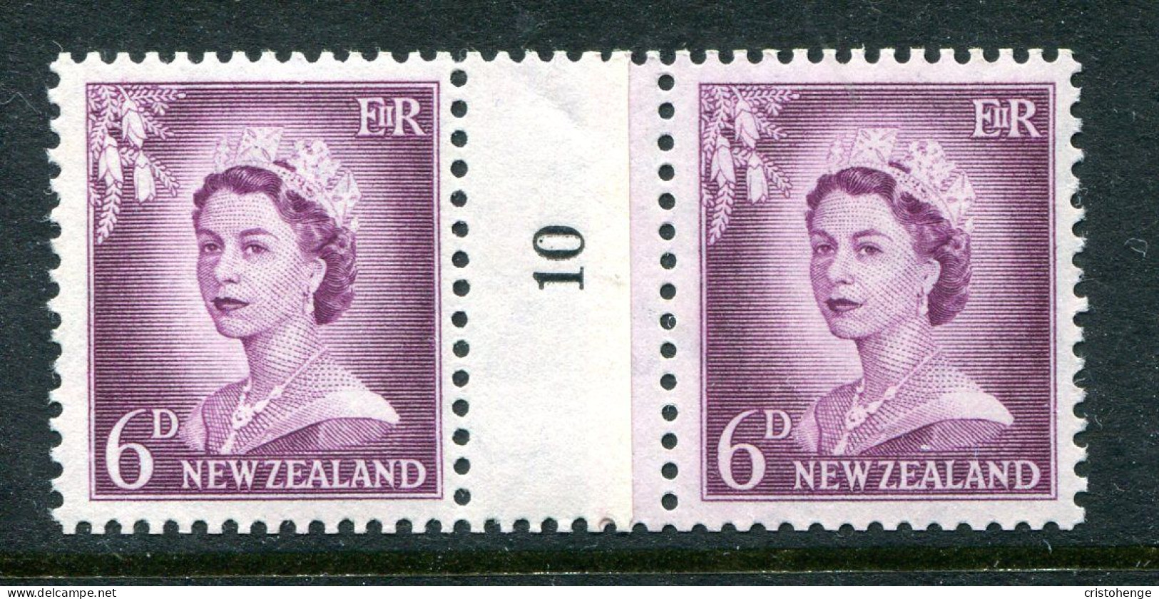 New Zealand 1955-59 QEII Large Figure Definitives - Coil Pairs - 6d Mauve - No. 10 - LHM - Neufs