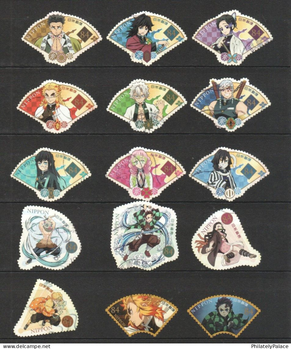 JAPAN 2021 TV ANIME DEMON SLAYER (KIMETSU NO YAIBA) COMP. SET OF 15 STAMPS USED (**) - Gebraucht