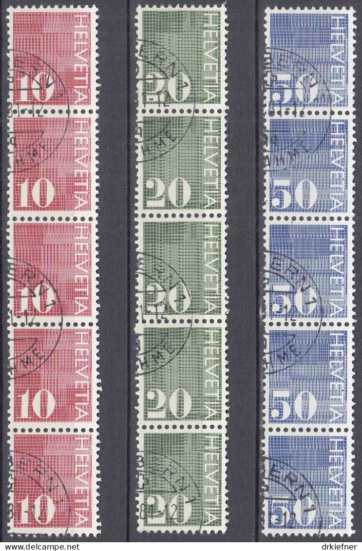 SCHWEIZ  933-35 R II, 5erStreifen Nummer Dreistellig, Gestempelt, Ziffer Auf Muster, 1970 - Rouleaux