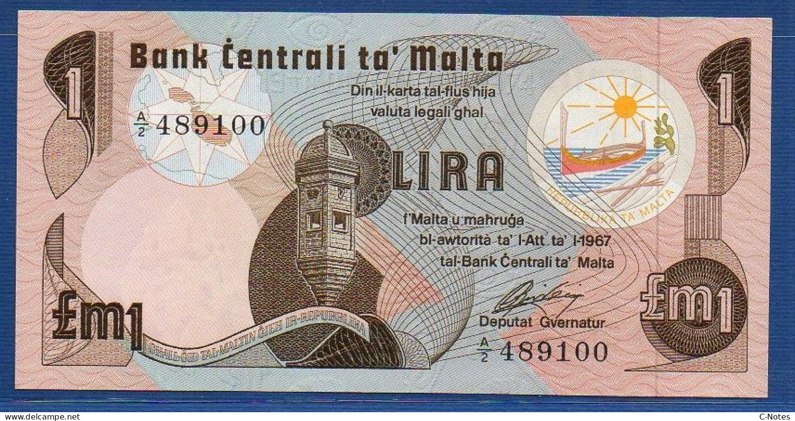 MALTA - P.34a – 5 Lira / Pound L. 1967 (1979) UNC, S/n A/2 489100 - Malte