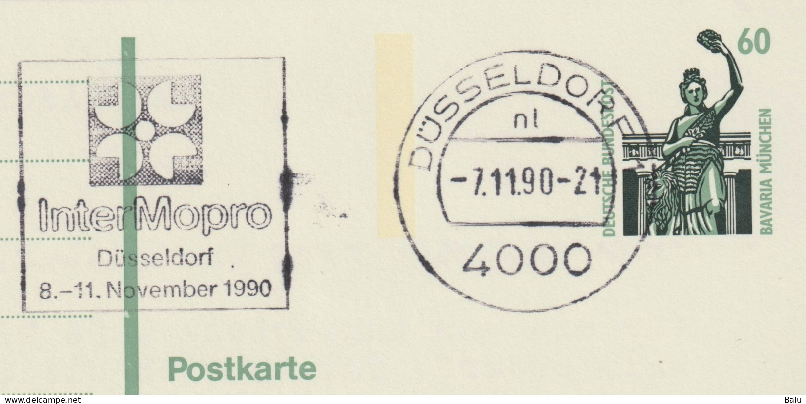 Ganzsache Postkarte 60 Pfg. Michel P144, InterMopro Düsseldorf 7.11.90, Siehe 2 Scans - Privé Briefomslagen - Gebruikt