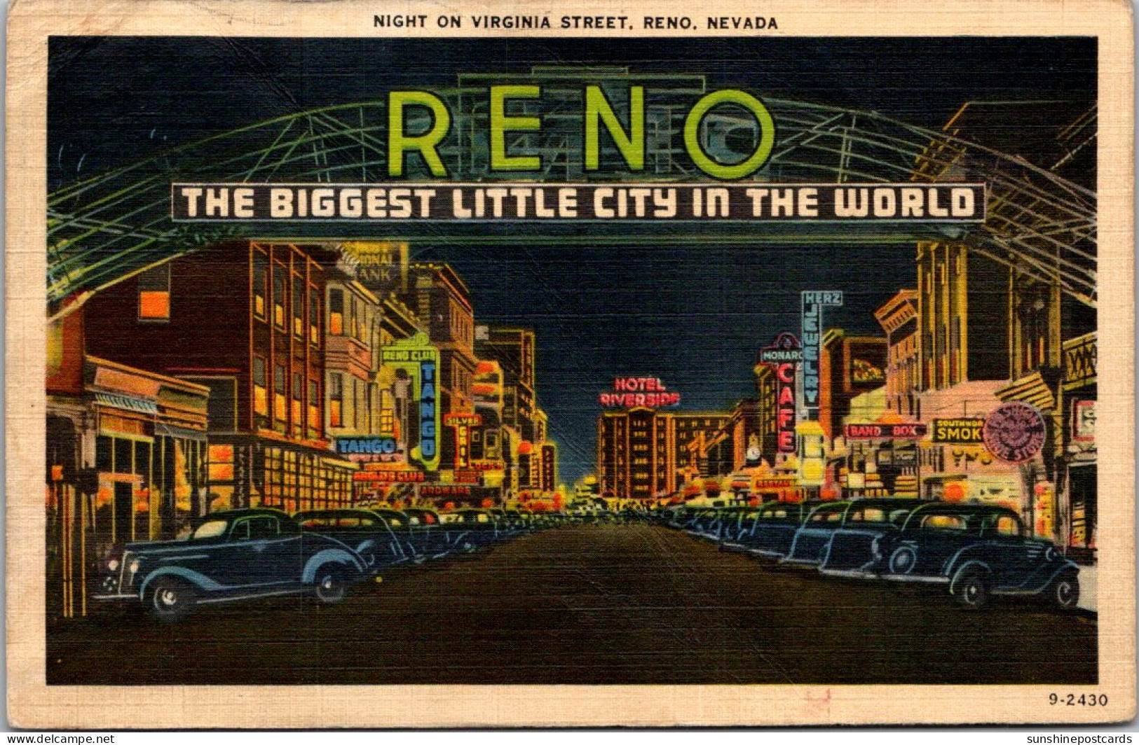 Nevada Reno Virginia Street At Night 1939 - Reno