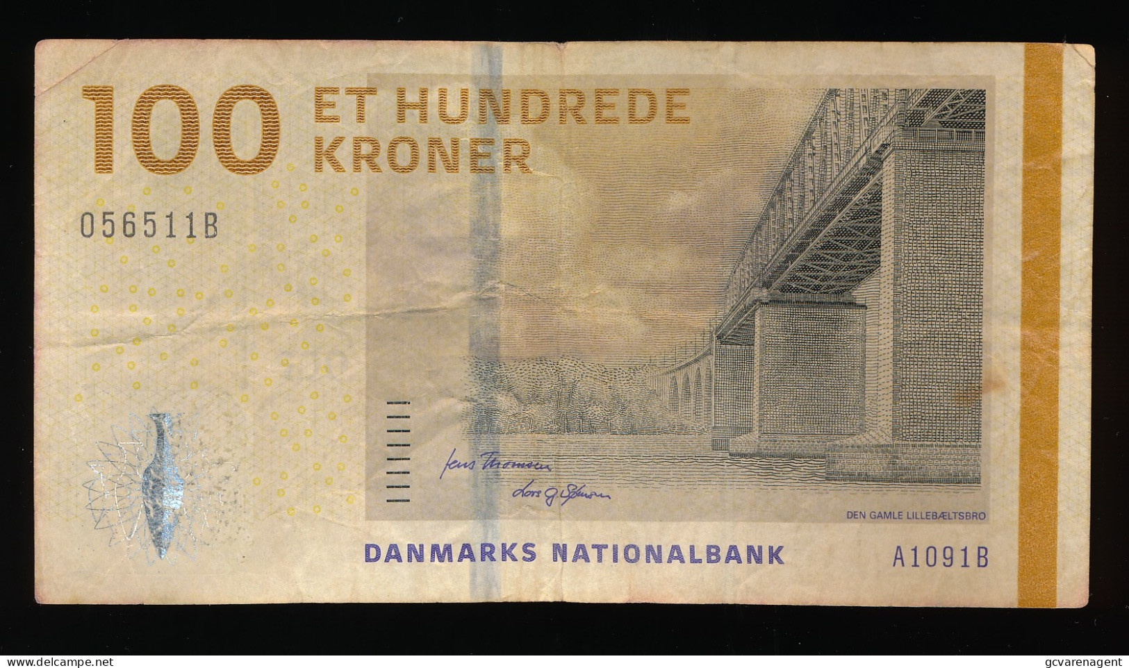 DANMARKS NATIONALBANK 100 ET HUNDREDE KRONER  SERIE 2009  056511B     USED CONDITION   2 SCANS - Danemark