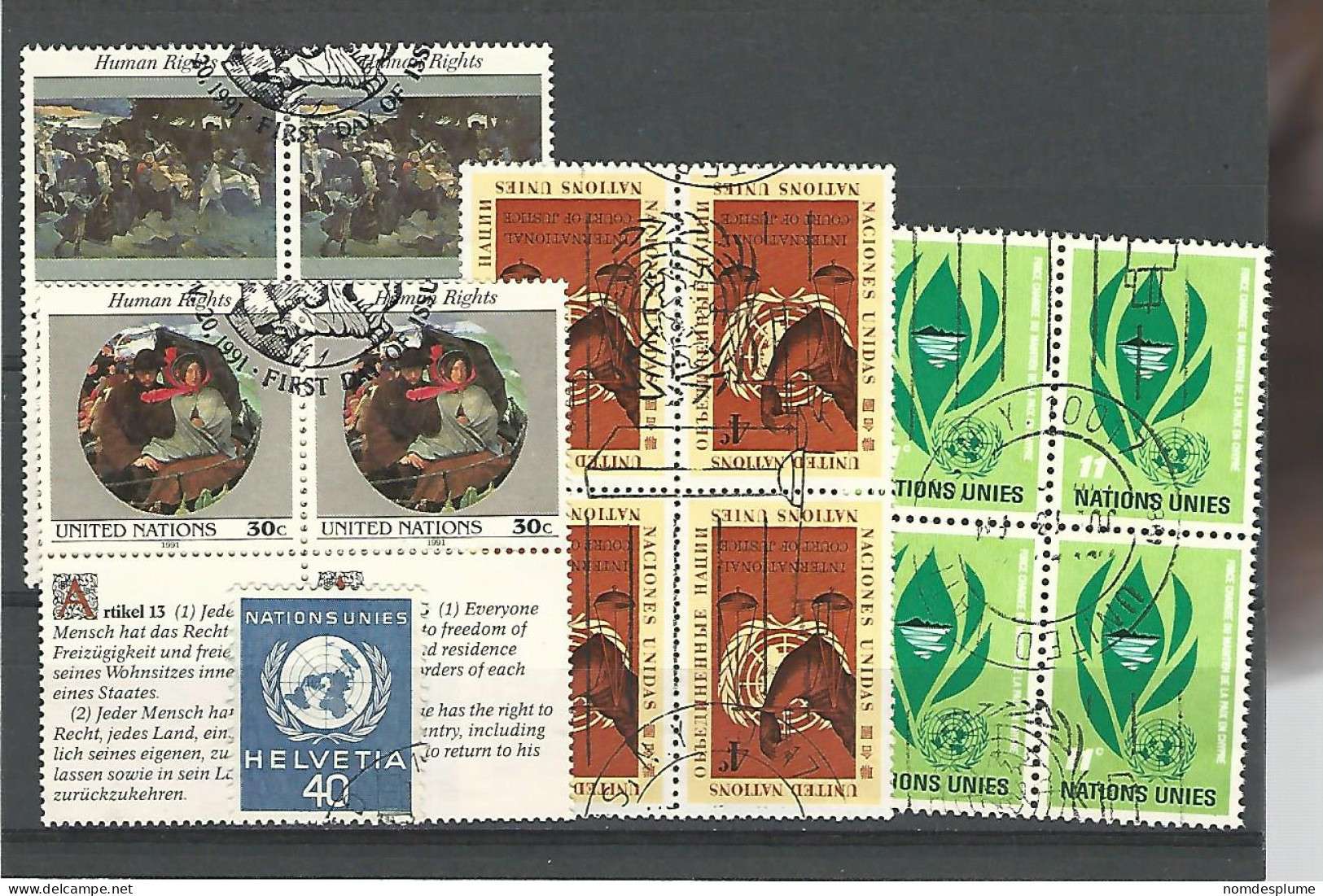 39887) Collection United Nations Block Postmark Cancel  - Collezioni & Lotti
