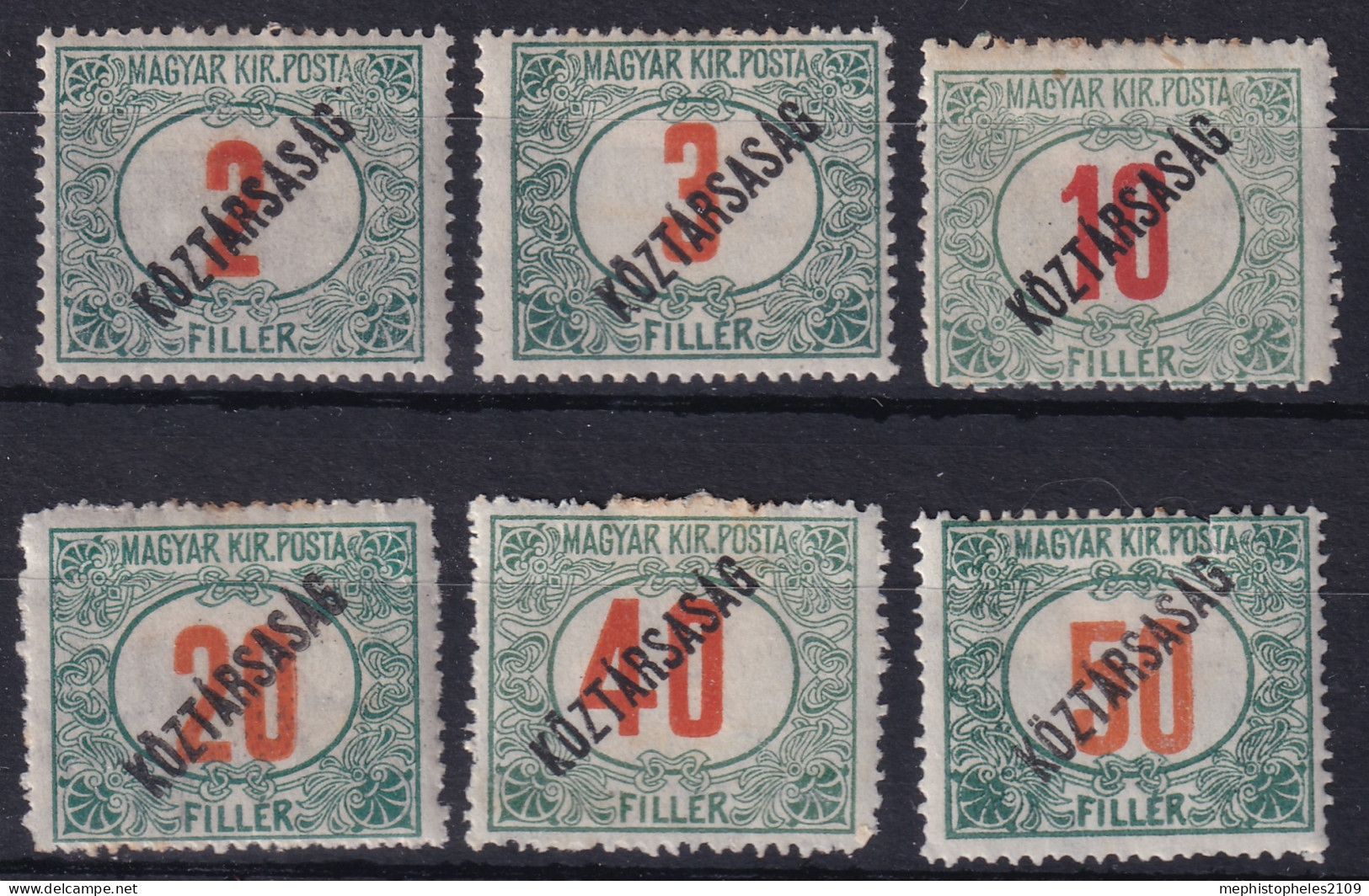 HUNGARY 1918/19 - MLH - Sc# J45-J50 - Complete Set - Taxe - Strafport