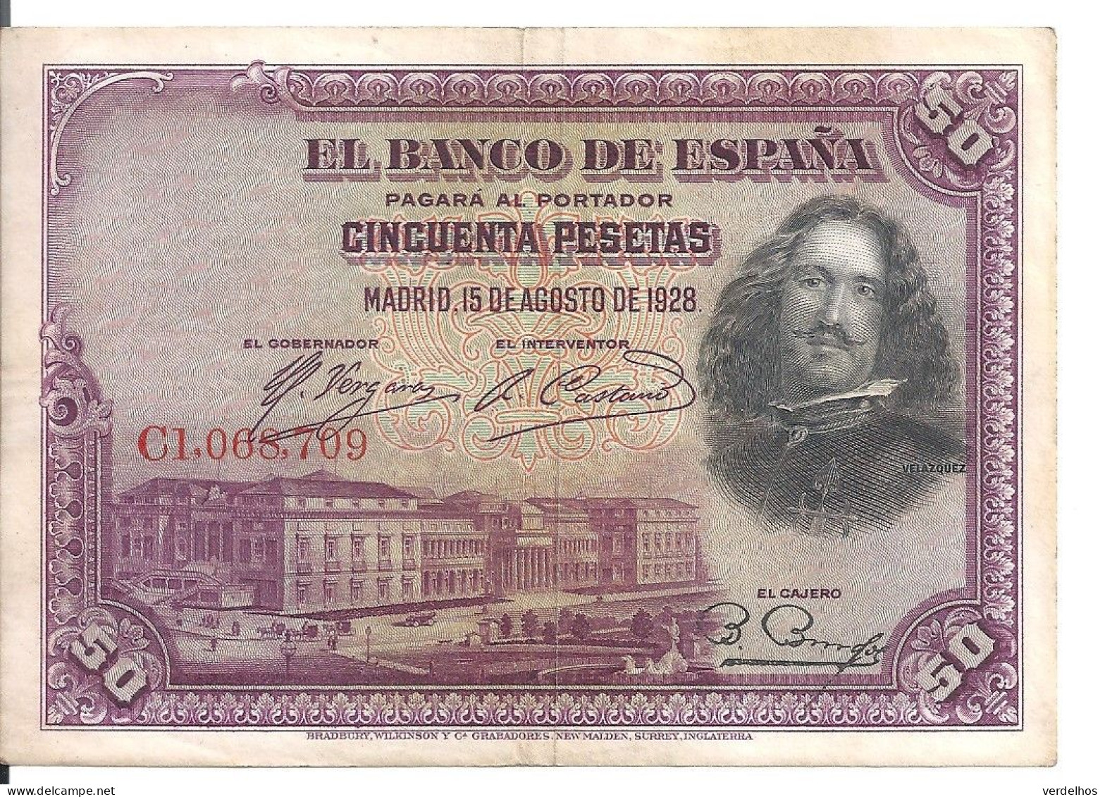 ESPAGNE 50 PESETAS 1928 VF+ P 75 - 50 Peseten