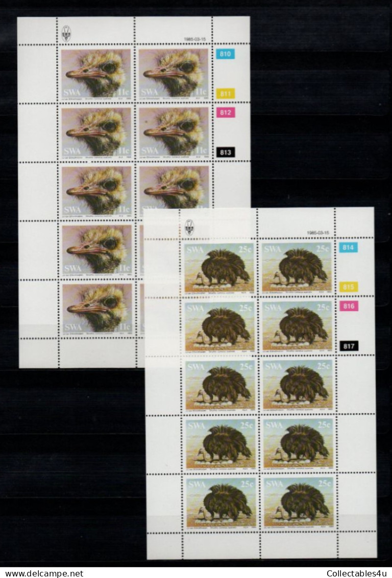 1984 SWA South West Africa Cylinder Blocks Set MNH Thematics Birds South African Ostrich Full Sheets (SB4-024) - Nuovi