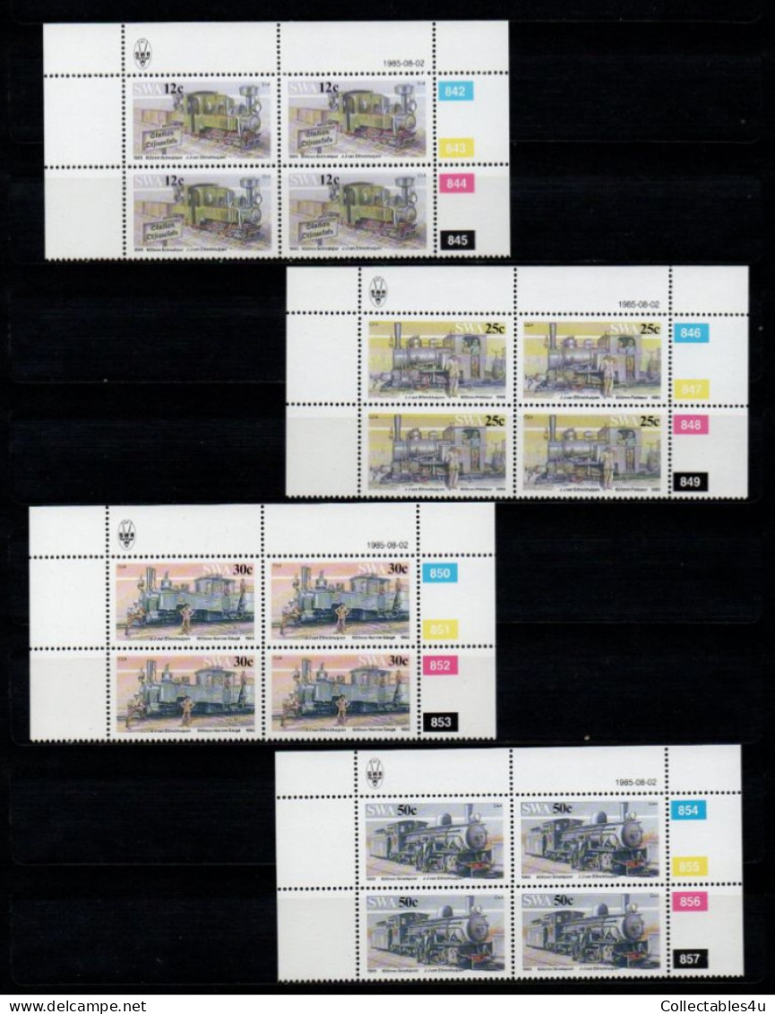 1985 SWA South West Africa Cylinder Blocks Set MNH Thematics Narrow Gauge Locomotives Railway  (SB4-028) - Neufs