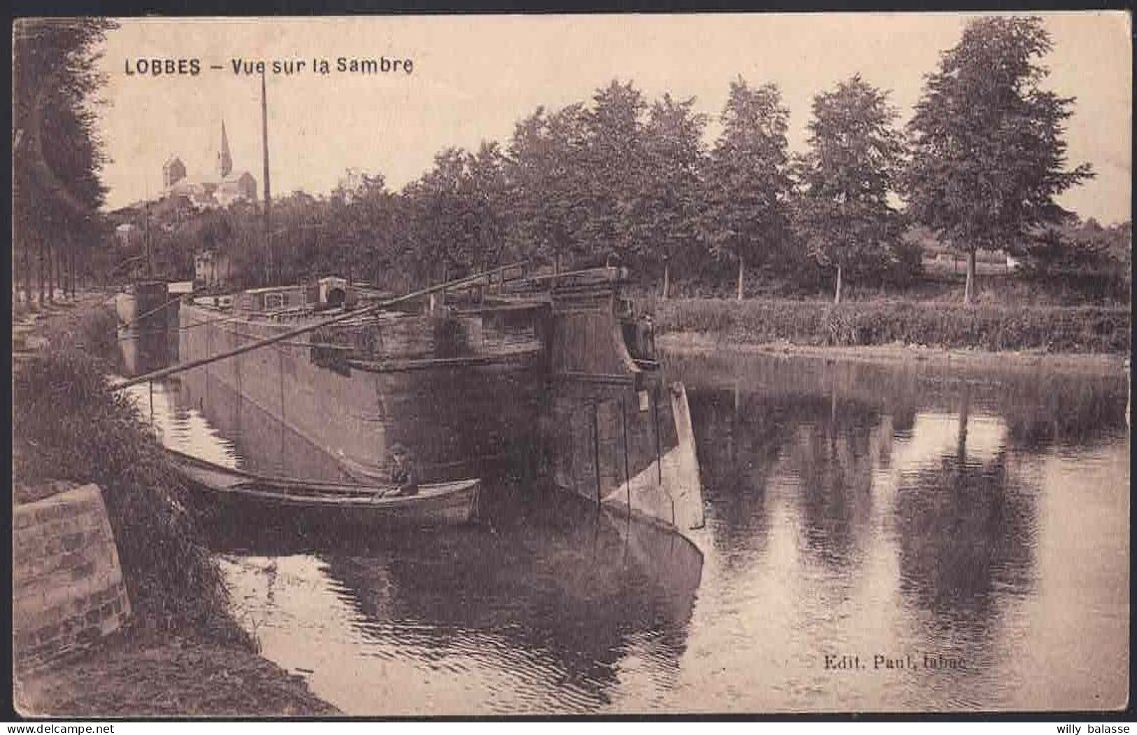 +++ CPA - LOBBES - Vue Sur La Sambre - Péniche   // - Lobbes