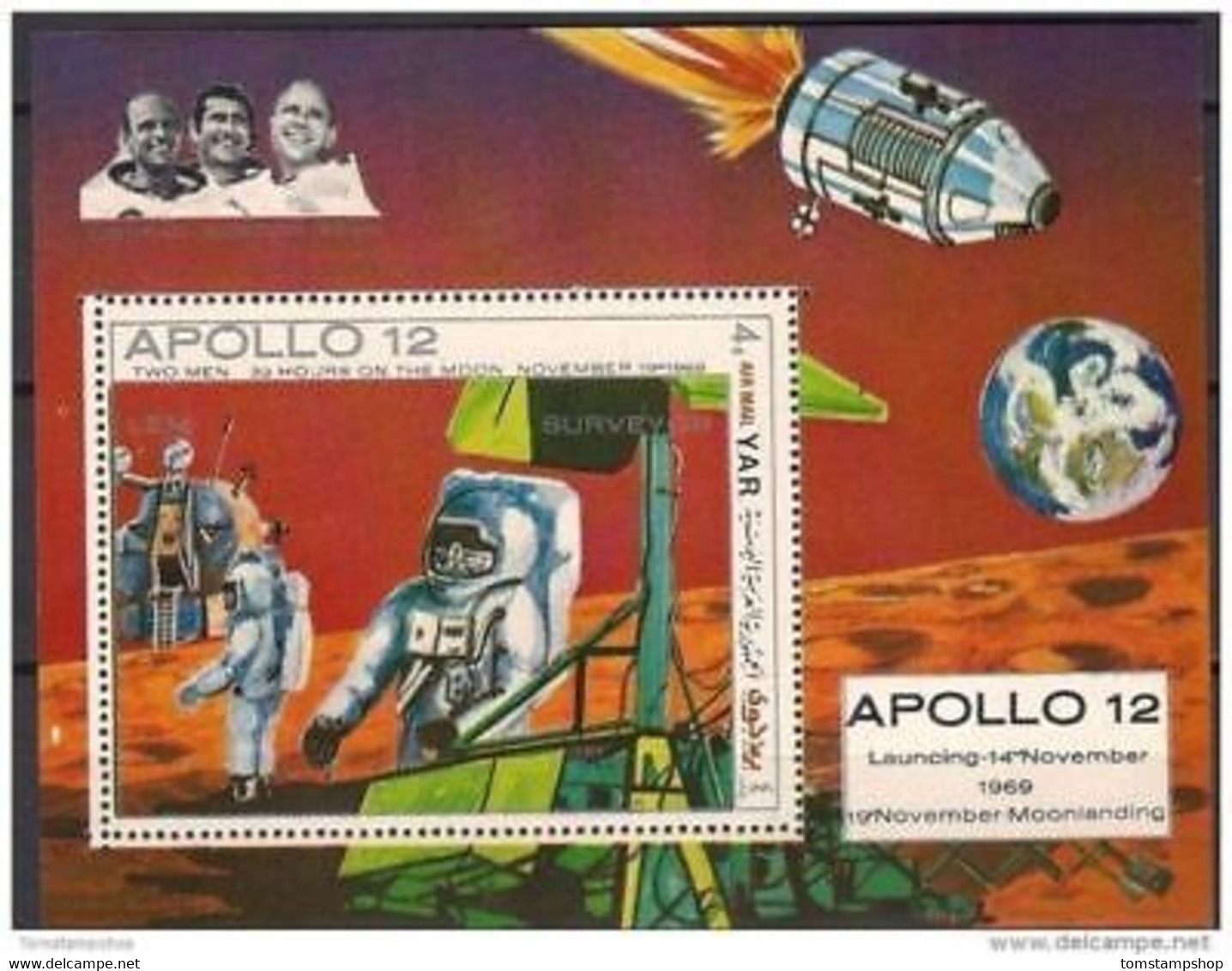 Yemen 1970 Space Apollo 12 Moonlanding Rocket Astronauts M/s MNH - Otros & Sin Clasificación