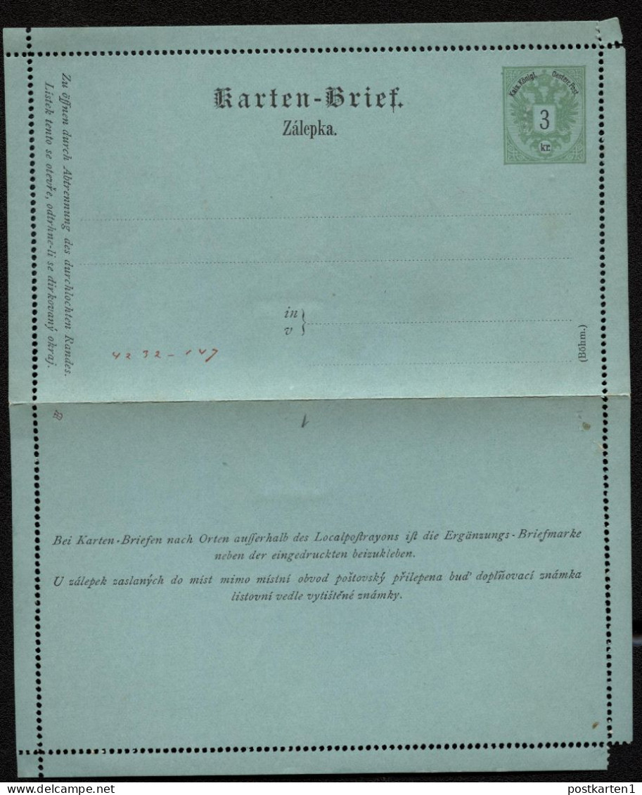 ÖSTERREICH Kartenbrief K2a Böhmisch 1886 Kat. 6,00 € - Kartenbriefe