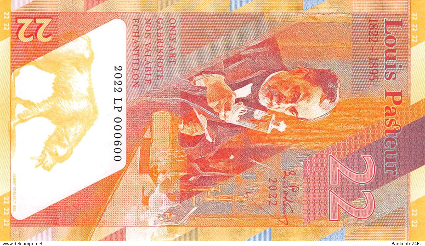22 Francs Louis Pasteur 2022 Unc Specimen - Fictifs & Spécimens