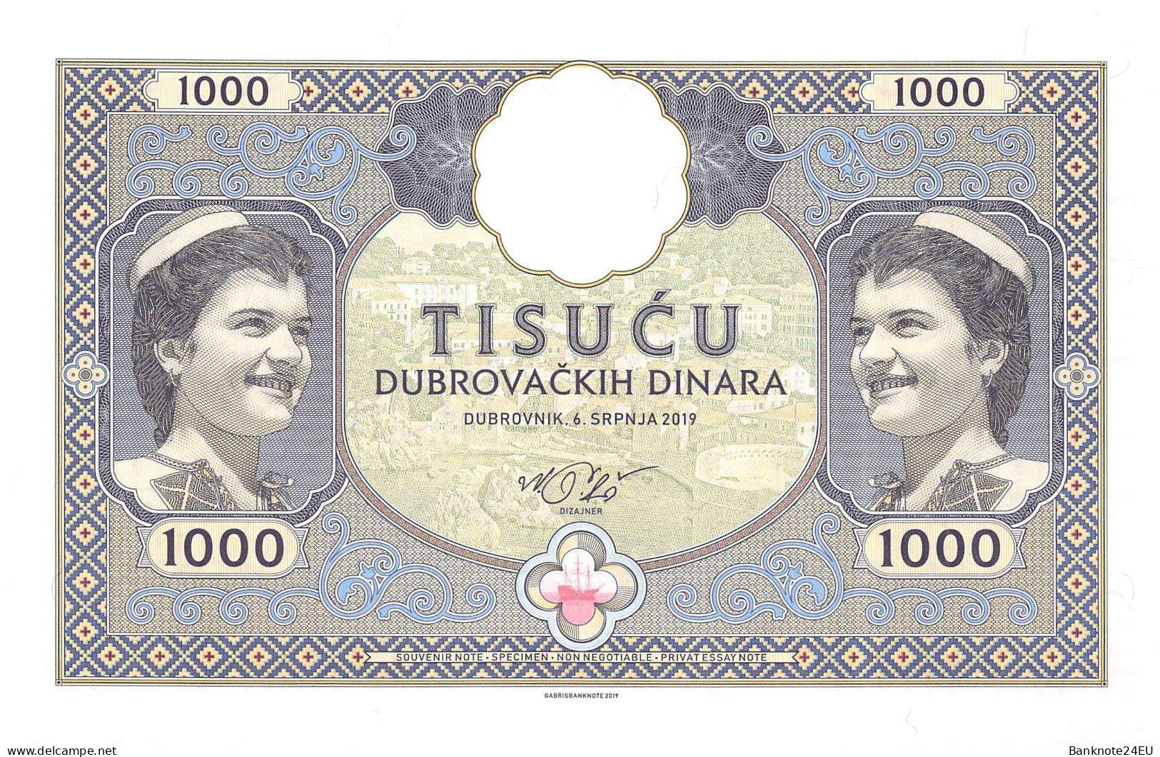 Croatia 1000 Dinara Dubrovnik 2019 Unc Specimen - Fiktive & Specimen