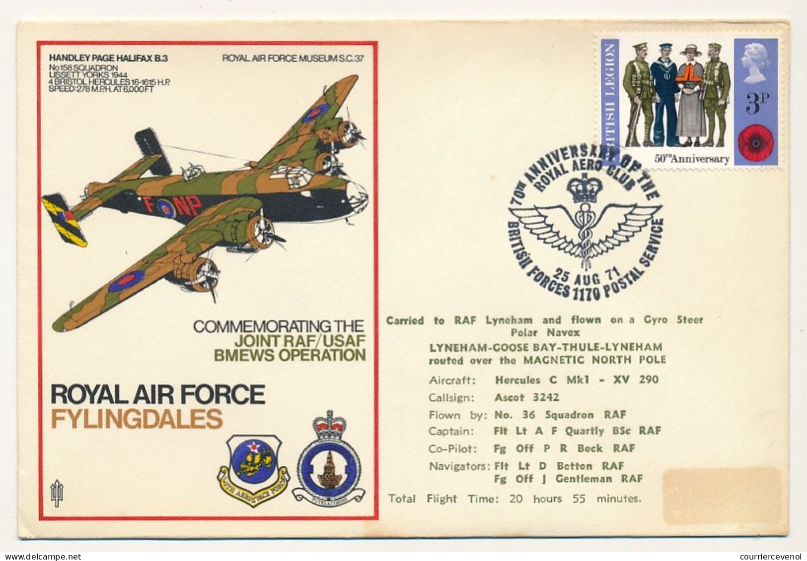 GRANDE BRETAGNE - Env. 70eme Anniversaire Royal Aéro Club - 25 Août 1971 - Lettres & Documents
