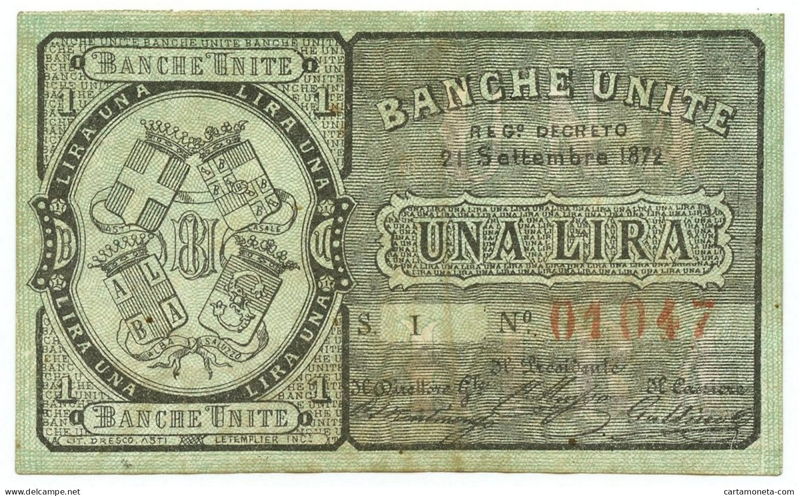 1 LIRA BIGLIETTO FIDUCIARIO BANCHE UNITE ALBA, SALUZZO, ASTI, CASALE BB/SPL - Autres & Non Classés