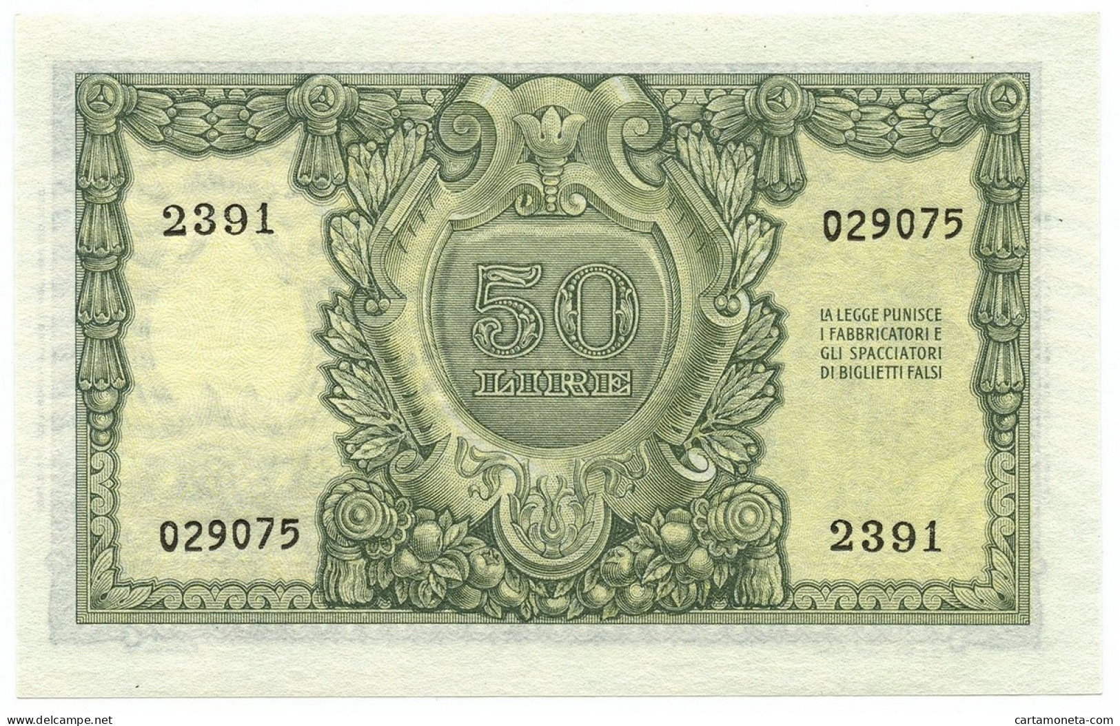 50 LIRE BIGLIETTO DI STATO ITALIA ELMATA BOLAFFI 31/12/1951 FDS - Sonstige & Ohne Zuordnung