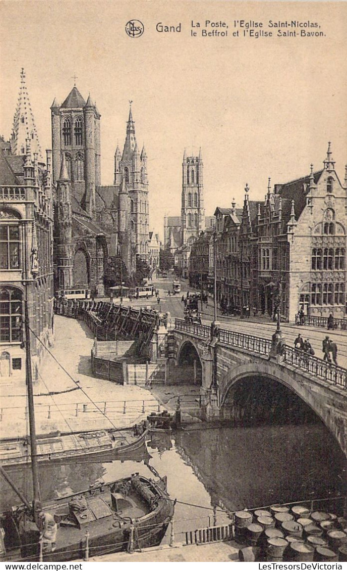 BELGIQUE - GAND - La Poste L'église St Nicolas Le Beffroi Et L'église Saint Bavon - Carte Postale Ancienne - Gent