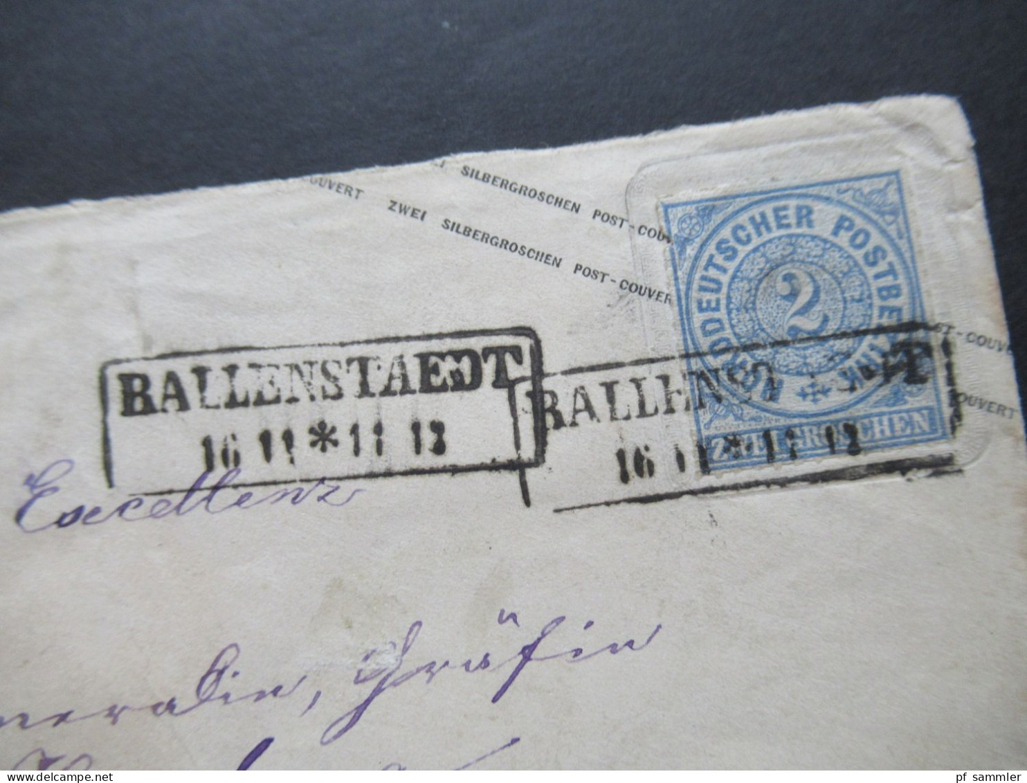 AD NDP 1863 GA Umschlag 2 Groschen Auf Umschlag Von Preußen U 31 A  Stempel Ra2 Ballenstedt An Die Gräfin Von Herzberg - Postwaardestukken
