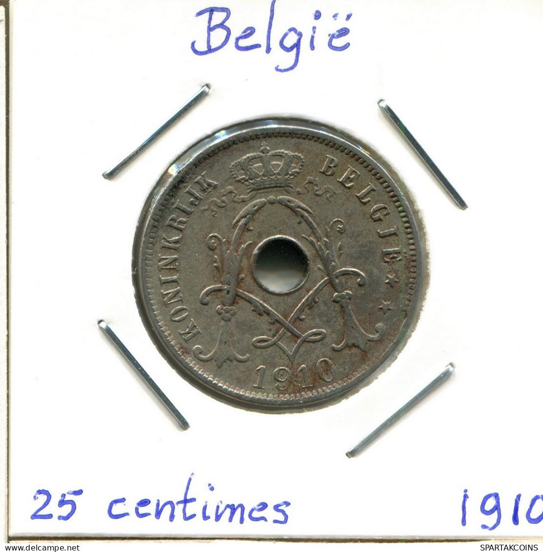 25 CENTIMES 1910 DUTCH Text BELGIQUE BELGIUM Pièce #BA303.F - 25 Cents