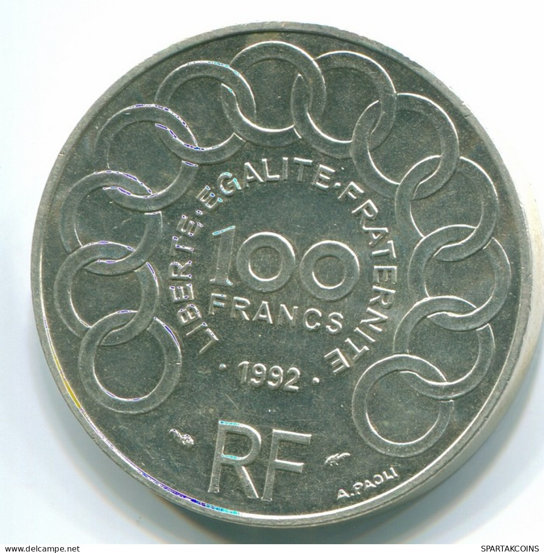 100 FRANCS 1992 FRANCIA FRANCE Moneda JEAN MONNET PLATA AUNC #FR1043.35.E - 100 Francs