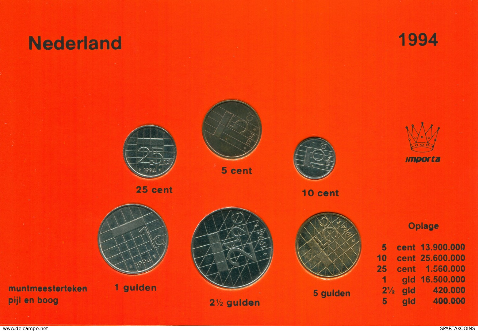 NETHERLANDS 1994 MINT SET 6 Coin #SET1031.7.U - [Sets Sin Usar &  Sets De Prueba