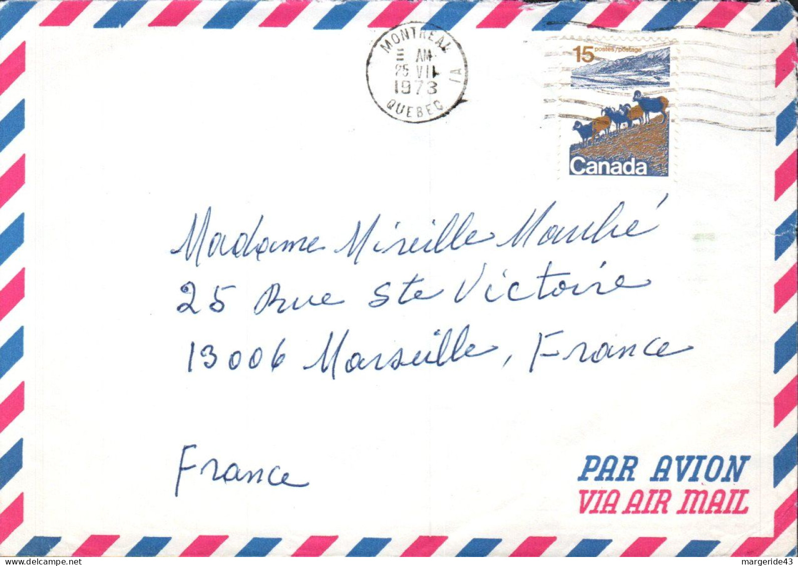 CANADA SEUL SUR LETTRE POUR LA FRANCE 1973 - Briefe U. Dokumente