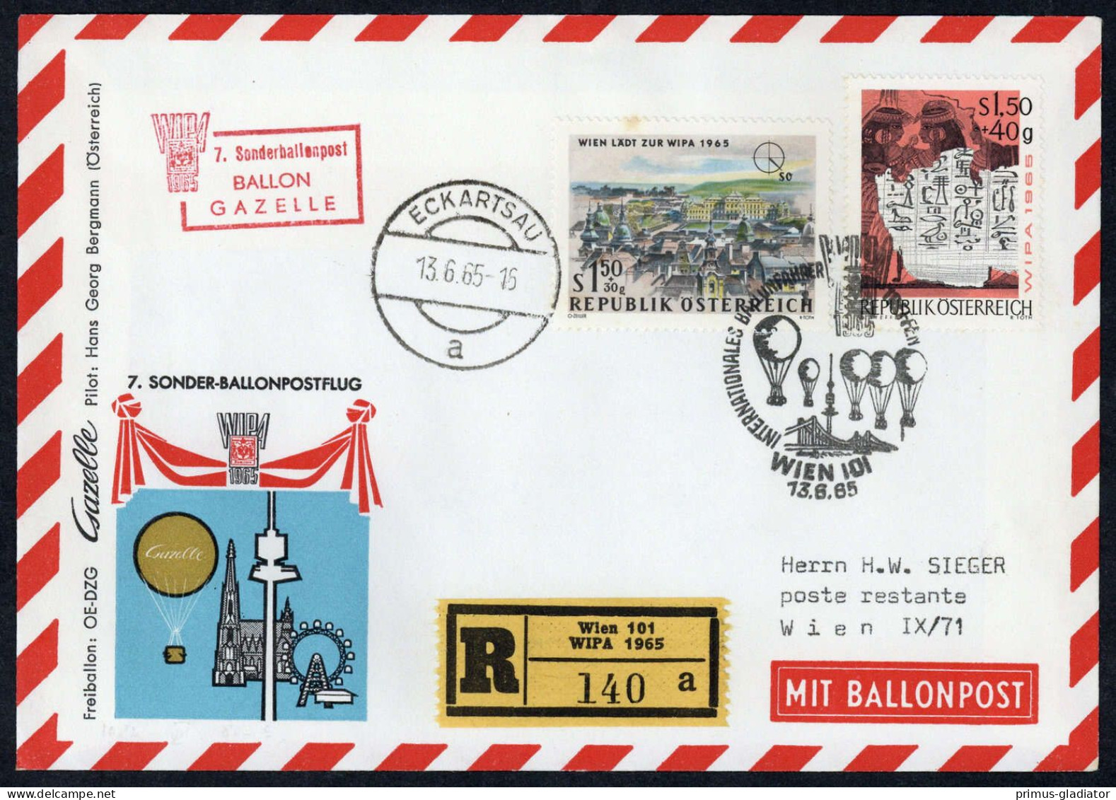 1965, Österreich, Palmer SBF 07 5 R, Brief - Oblitérations Mécaniques