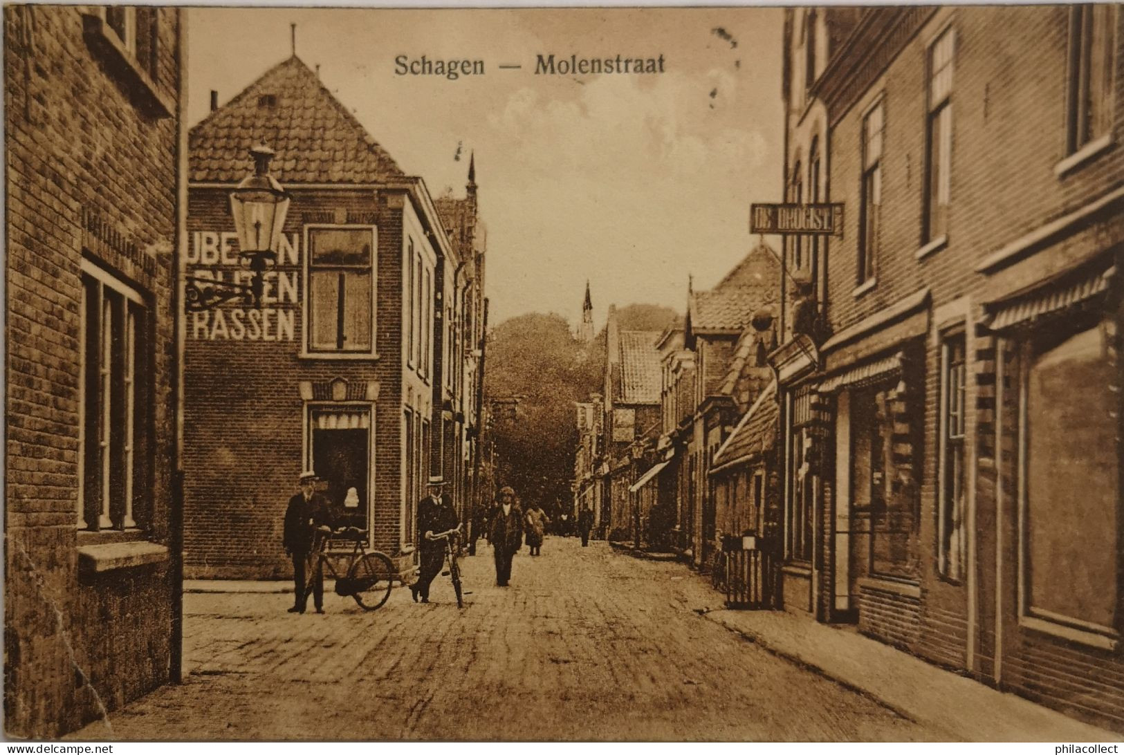 Schagen (NH) Molenstraat (de Drogist) 1924 Lichte Hoekvouw - Schagen