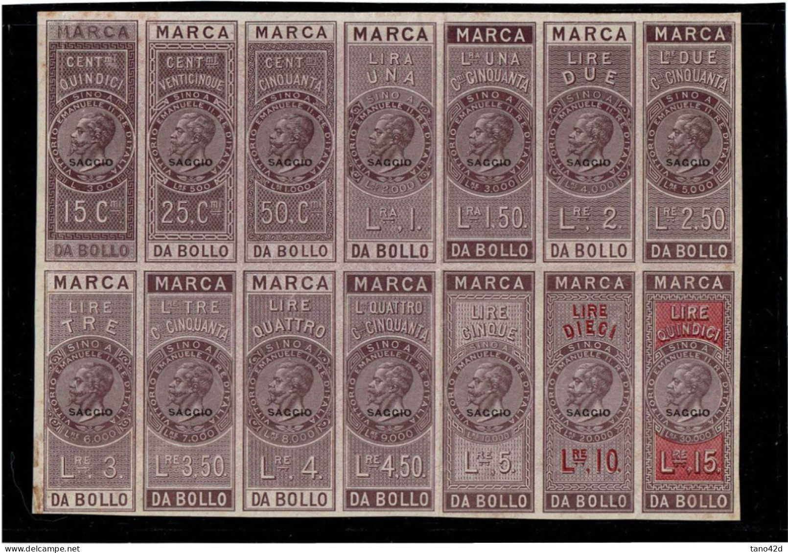 CTN84 - ITALIE FEUILLET "MARCA DA BOLLO - SAGGIO " DE 15c A 15L TTB - Steuermarken