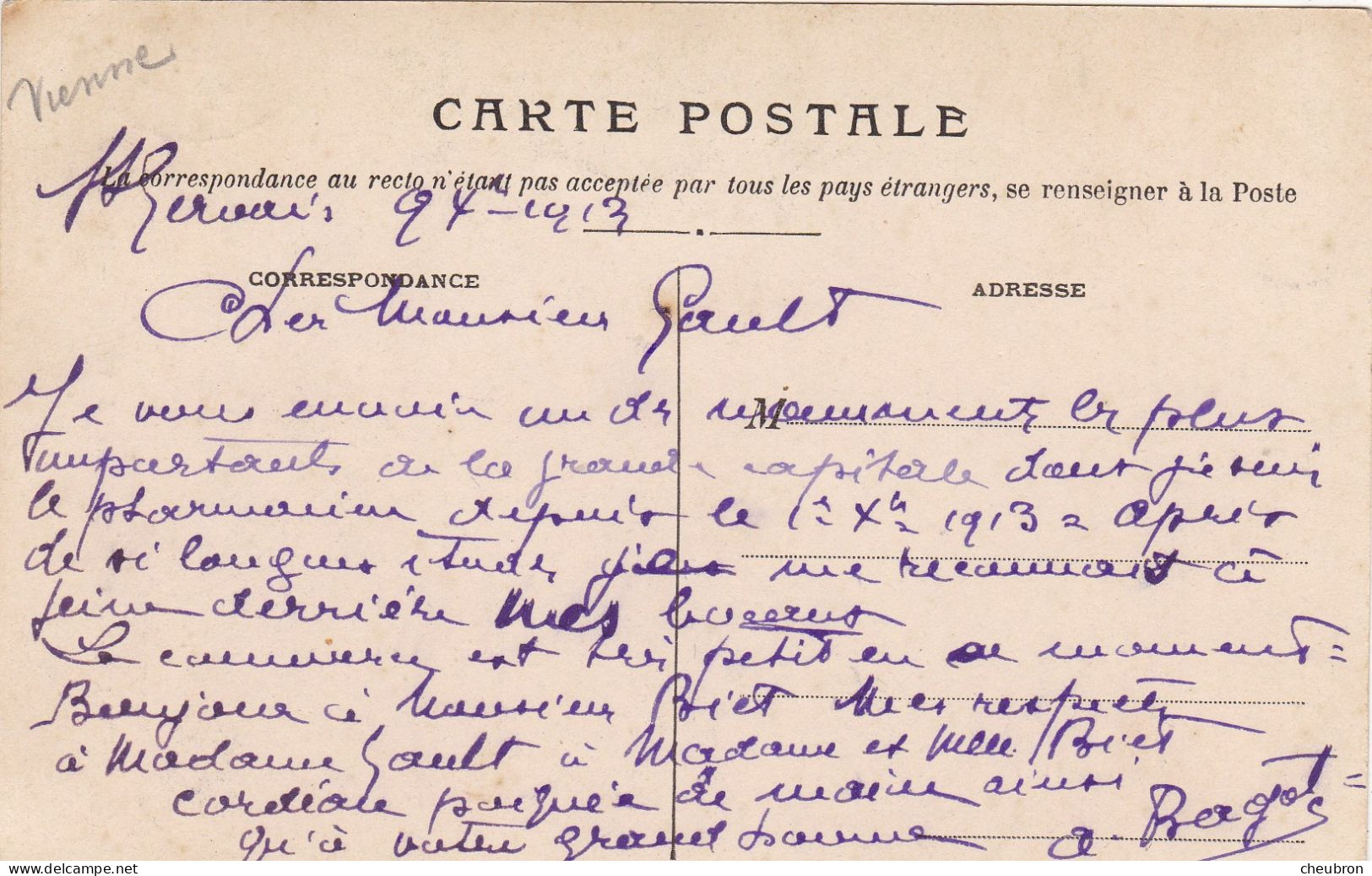 86. SAINT GERVAIS LES TROIS CLOCHERS. CPA.  L'ECOLE . ANNEE 1913 + TEXTE - Saint Gervais Les Trois Clochers