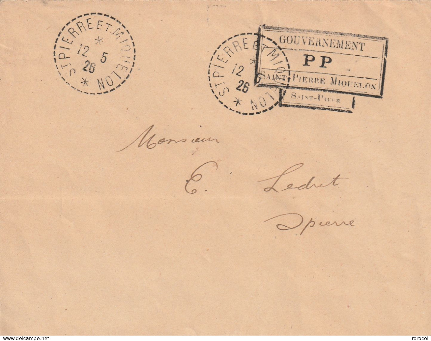 SPM Lettre 1926 " PP" USAGE LOCAL Utilisé Faute De Timbre Cote 90€ - Brieven En Documenten
