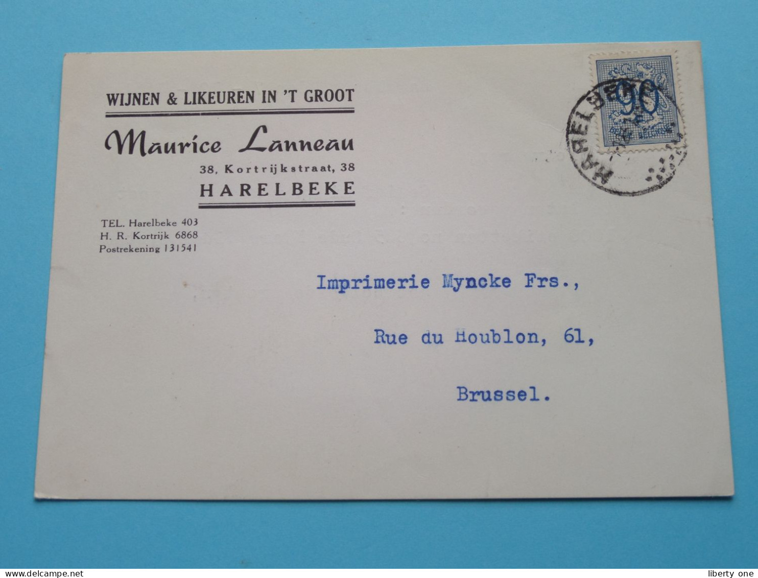 Wijnen & Likeuren MAURICE LANNEAU > HARELBEKE ( Gele Briefkaart ) 1951 > Brussel ( Zie / Voir SCANS ) ! - Harelbeke