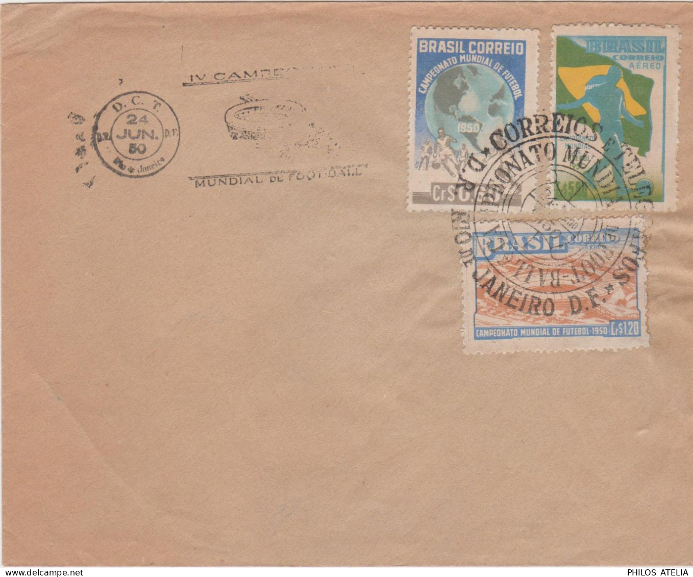 Brésil Flamme IV Campeonato Mundial De Football YT 484 + Correio Aéreo N° 64 + 65 CAD Rio De Janeiro 24 JUN 1950 - Covers & Documents