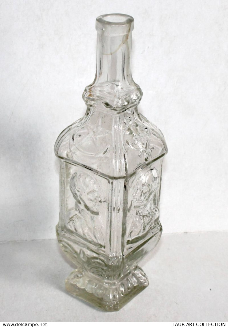 RARE ANCIENNE CARAFE BOUTEILLE EN VERRE MOULÉ 3 PORTRAIT De ROI En RELIEF H:25cm / ART DE LA TABLE (2501.5) - Jugs