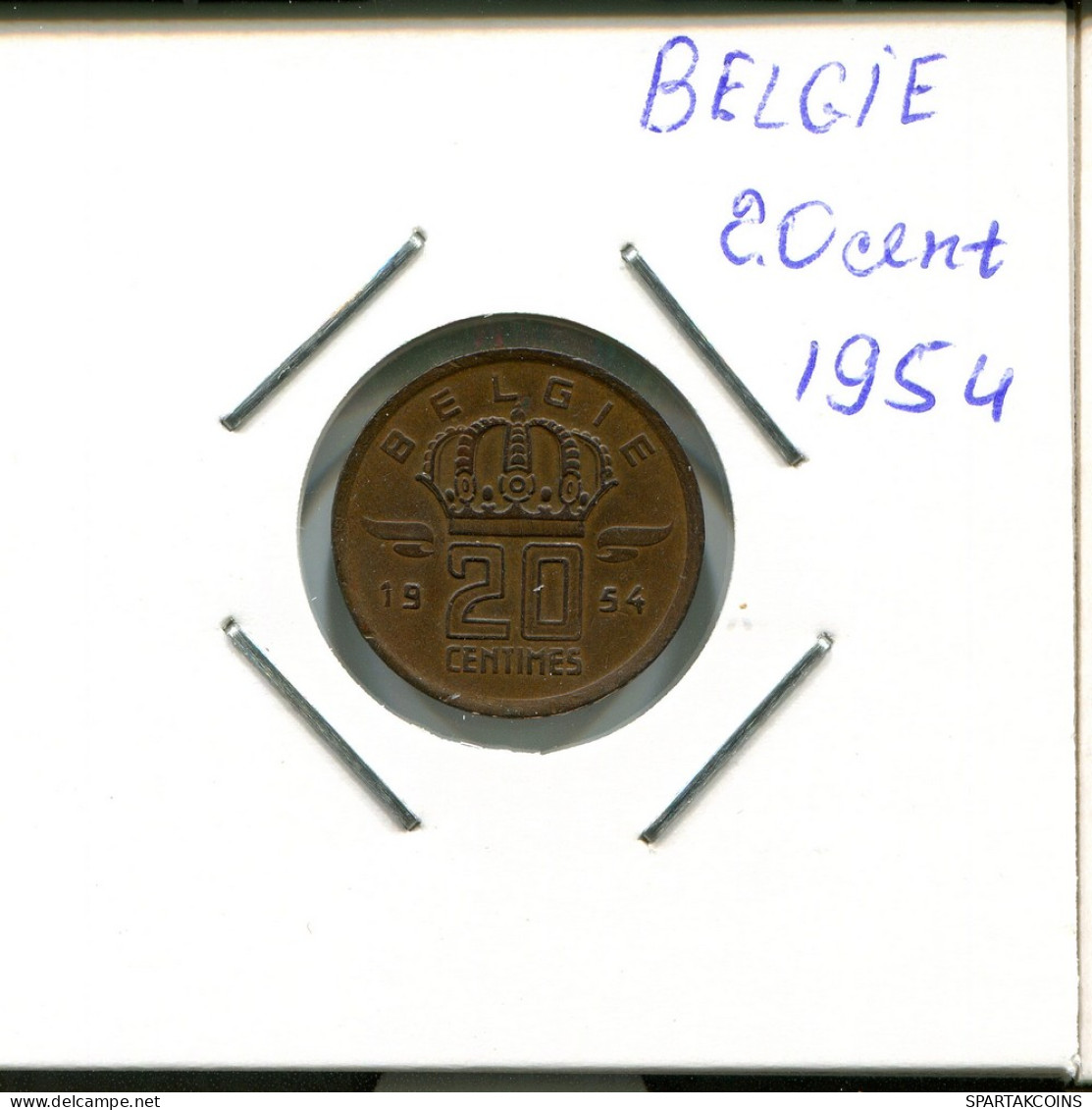 20 CENTIMES 1954 BELGIEN BELGIUM Münze #AR288.D - 25 Cents