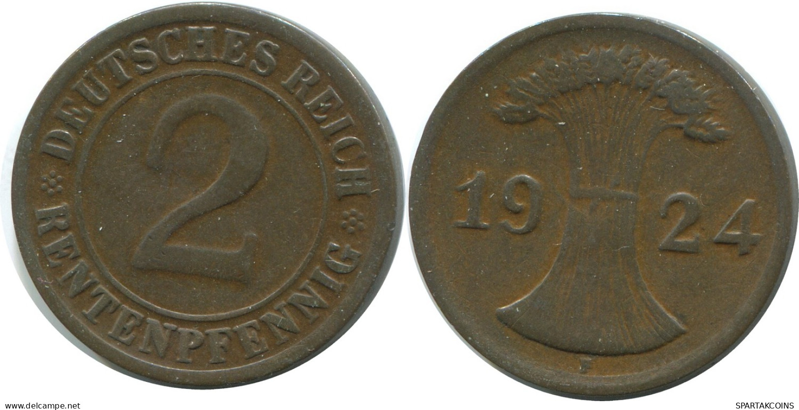 2 RENTENPFENNIG 1924 F DEUTSCHLAND Münze GERMANY #AE273.D - 2 Rentenpfennig & 2 Reichspfennig