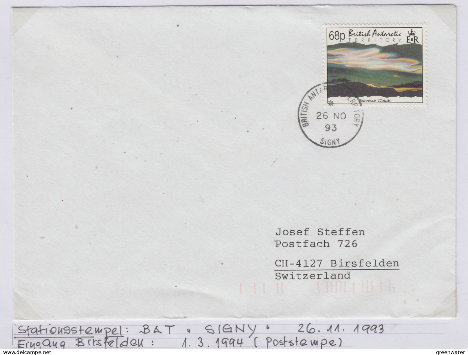 British Antarctic Territory (BAT) Cover Ca Signy 26 NO 1993 (TR167B) - Briefe U. Dokumente