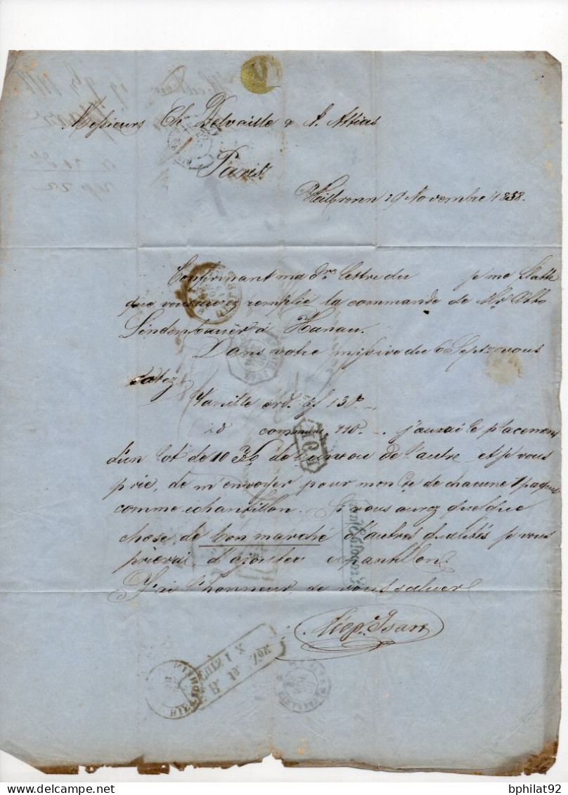 !!! LETTRE D'HEILBRONN DE 1858 POUR PARIS, MARQUE D'ENTREE "BADE - STRASBOURG AMB C" - Covers & Documents