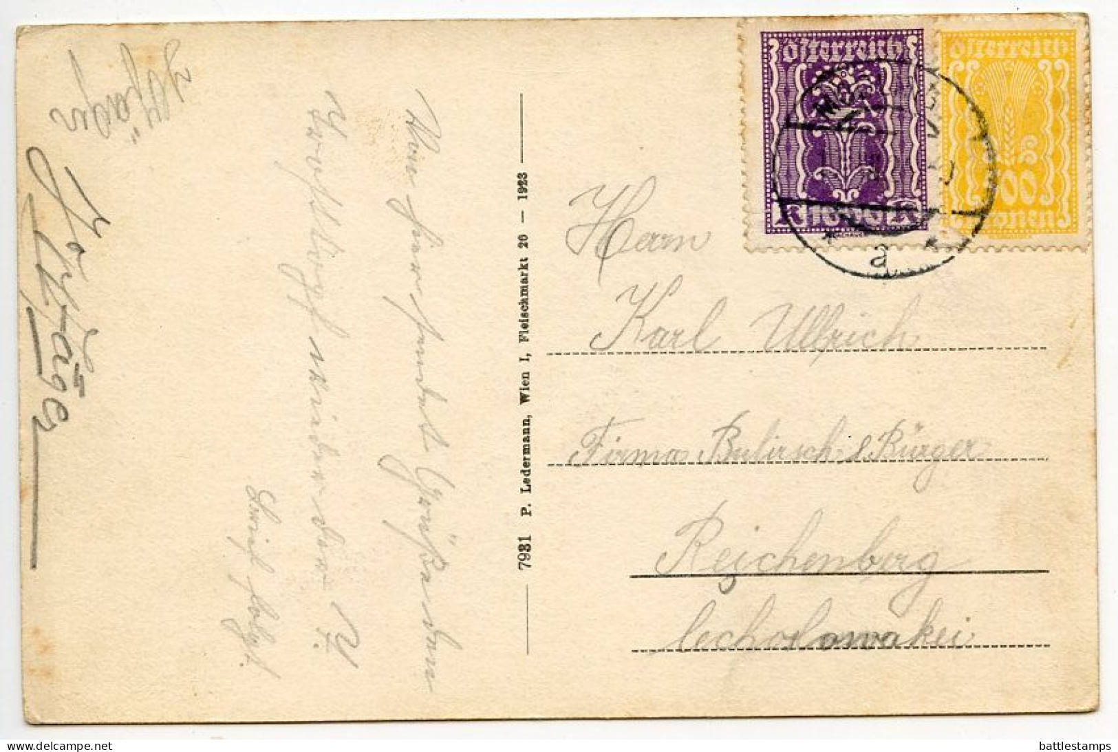 Austria 1924 Postcard - Laxenburg, Franzensburg Mit Teich Im Schlosspark; 500k. & 1000k. Stamps; Mödling Postmark - Laxenburg