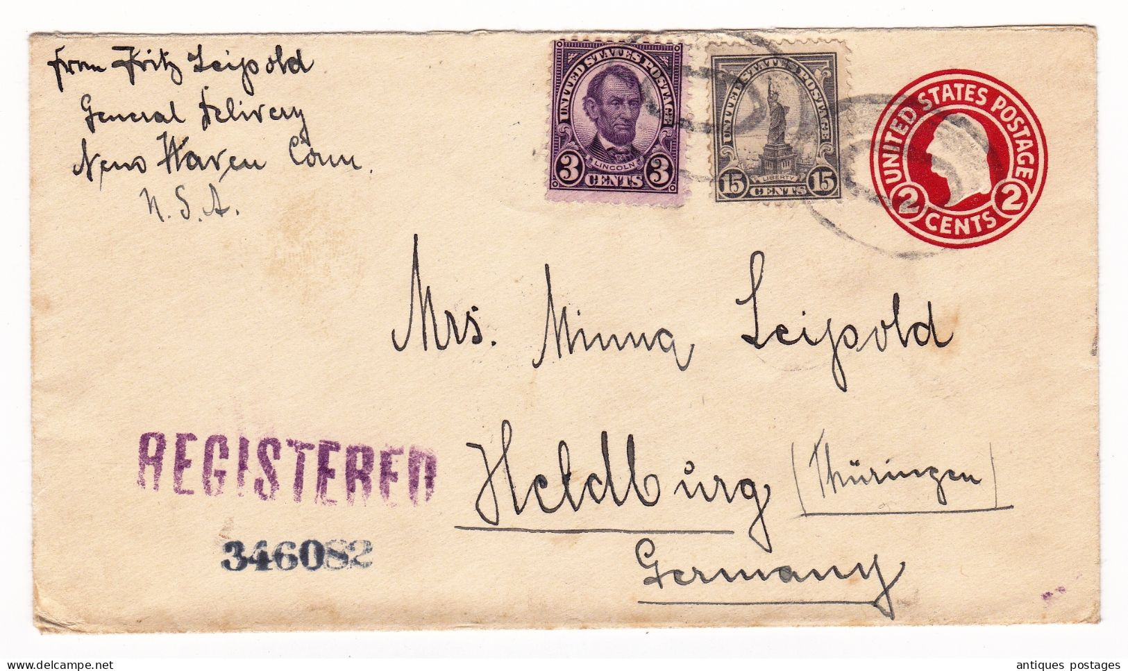 Cover Registered 1931 New Haven Connecticut Fritz Leipold Washington Heldburg Germany Deutschland New York Foreign - 1921-40