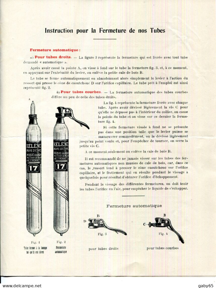 69.SAINT FONS.SUISSE .LA PLAINE.ANESTHESIQUE LOCAL ET GENERAL " KELENE " CHLORURE D'ETHYLE PUR. - Drogerie & Parfümerie