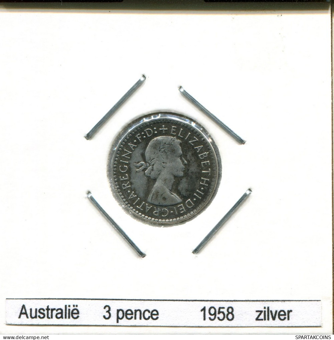 3 PENCE 1958 AUSTRALIEN AUSTRALIA SILBER Münze #AS251.D - Threepence