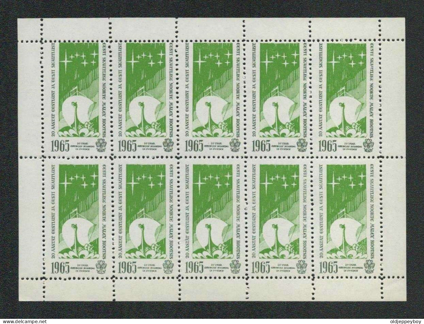 MNH** ESTLAND Estonia Estonie 1965 Pfadfinder Estonian Scouting 20th Anniversary Complete Sheet Of 10 Perfect Block - Unused Stamps