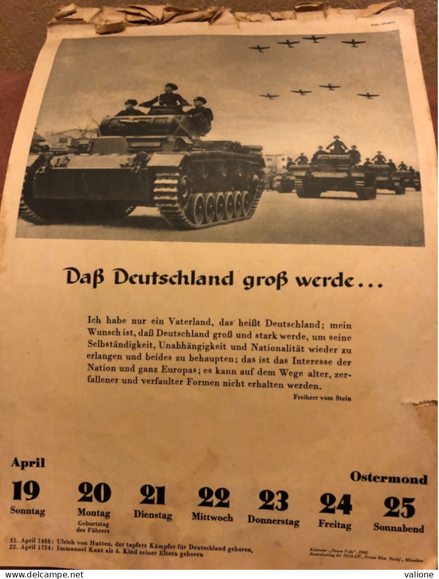 Calendrier Ww2 1942 Propagande Allemande En Alsace Occupée - German