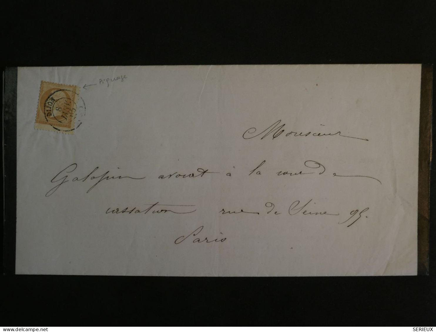 BS4 FRANCE  BELLE LETTRE 1865  DIJON A PARIS + NAPOLEON 10C  PIQUAGE RARE  +++++AFF. INTERESSANT+ - 1862 Napoléon III