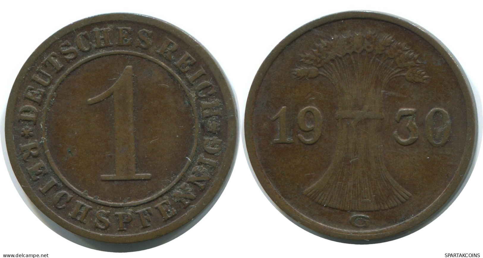1 REICHSPFENNIG 1930 G GERMANY Coin #AE210.U - 1 Rentenpfennig & 1 Reichspfennig