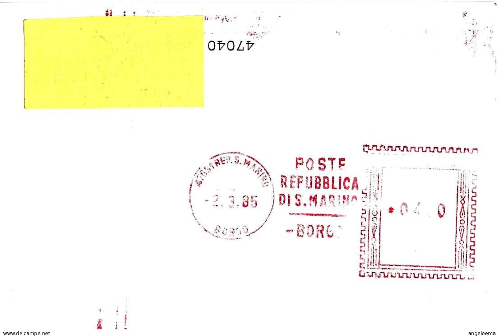 SAN MARINO - 1985 Poste Repubblica S.Marino BORGO - Ema Affrancatrice Meccanica Rossa Red Meter Su Busta Viaggiata-10550 - Brieven En Documenten