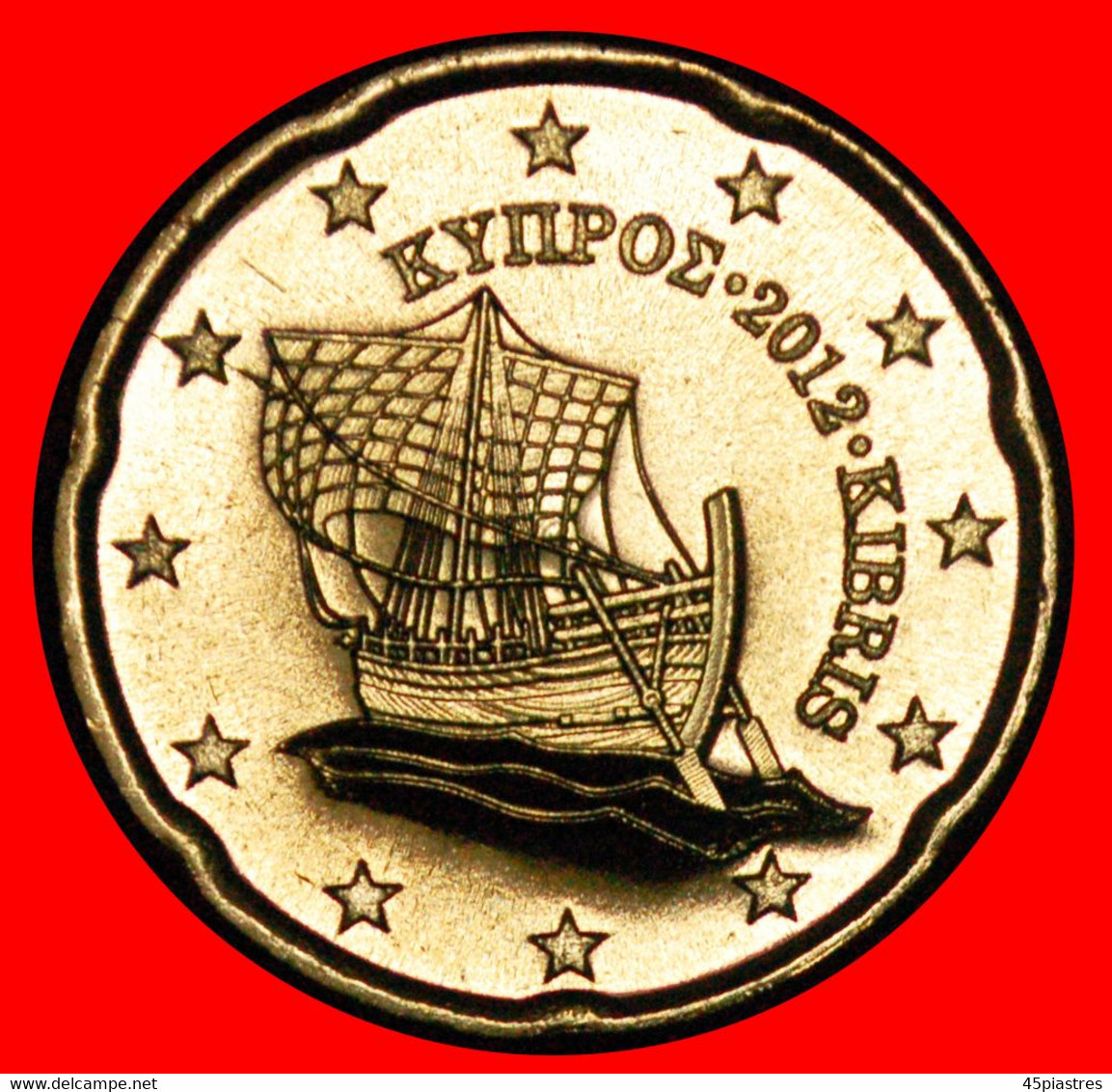 * GREECE (2008-2022): CYPRUS  20 CENT 2012 NORDIC GOLD UNC MINT LUSTRE! UNCOMMON YEAR!  LOW START  NO RESERVE! - Chipre