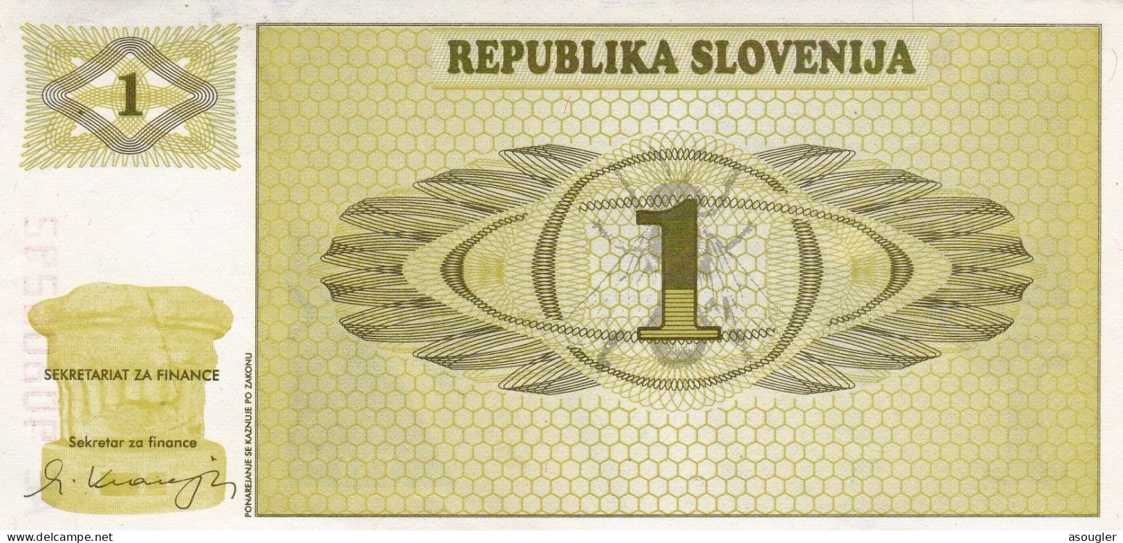 Slovenia 1 TOLAR 1990 UNC P-1a "free Shipping Via Regular Air Mail (buyer Risk) - Slovenia