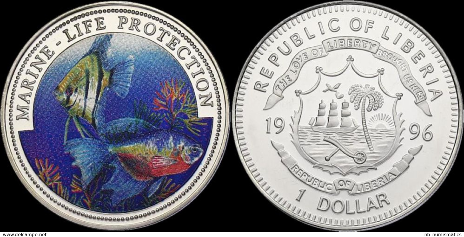 Liberia 1 Dollar 1996- Marine-life Protection Proof In Plastic Capsule - Liberia